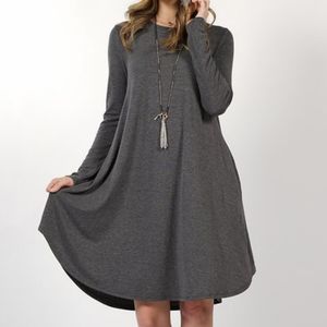 NEW Gray  Zenana Tunic Swing Dress M Long-Sleeved